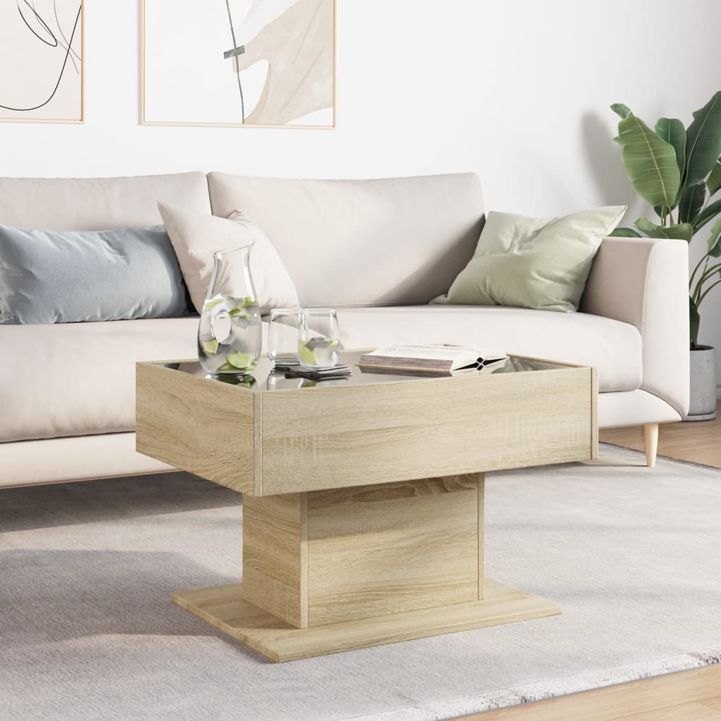 vidaXL Coffee Table with LED Sonoma Oak 70x50x45 cm Engineered Wood