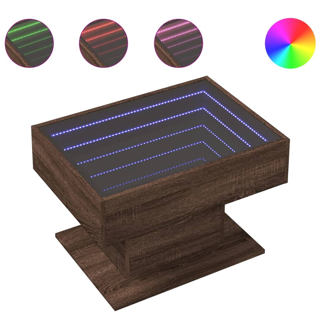 vidaXL Coffee Table with LED Brown Oak 70x50x45 cm Engineered Wood