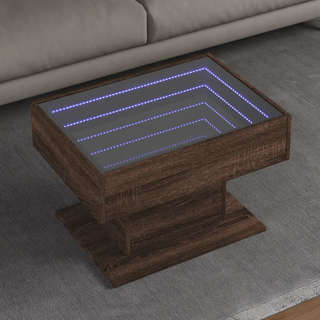 vidaXL Coffee Table with LED Brown Oak 70x50x45 cm Engineered Wood