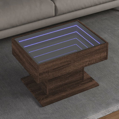 vidaXL Coffee Table with LED Brown Oak 70x50x45 cm Engineered Wood