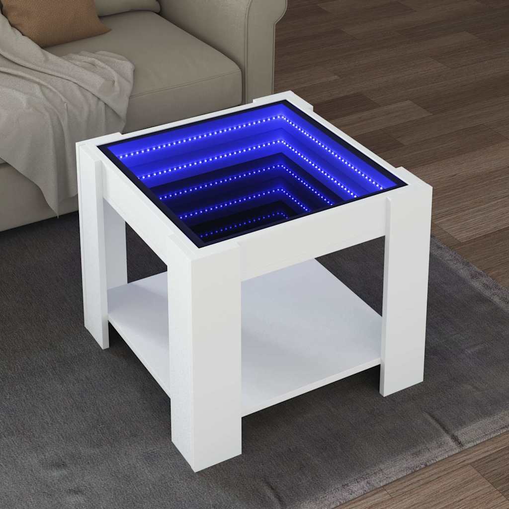 vidaXL Coffee Table with LED White 53x53x45 cm Engineered Wood