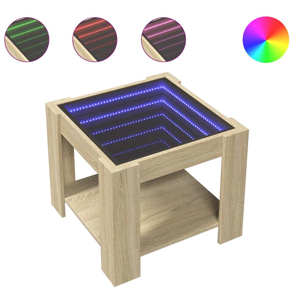 vidaXL Coffee Table with LED Sonoma Oak 53x53x45 cm Engineered Wood