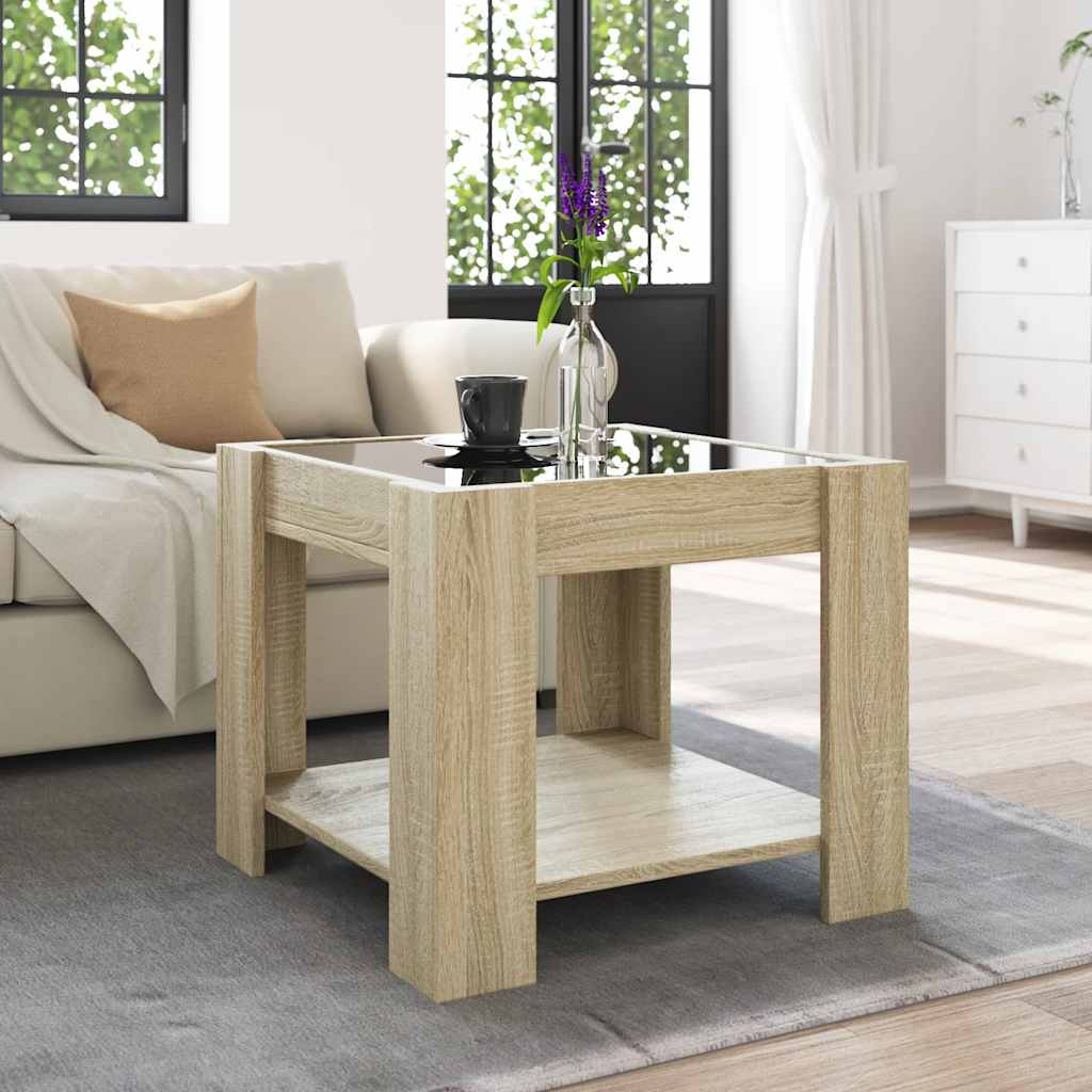 vidaXL Coffee Table with LED Sonoma Oak 53x53x45 cm Engineered Wood