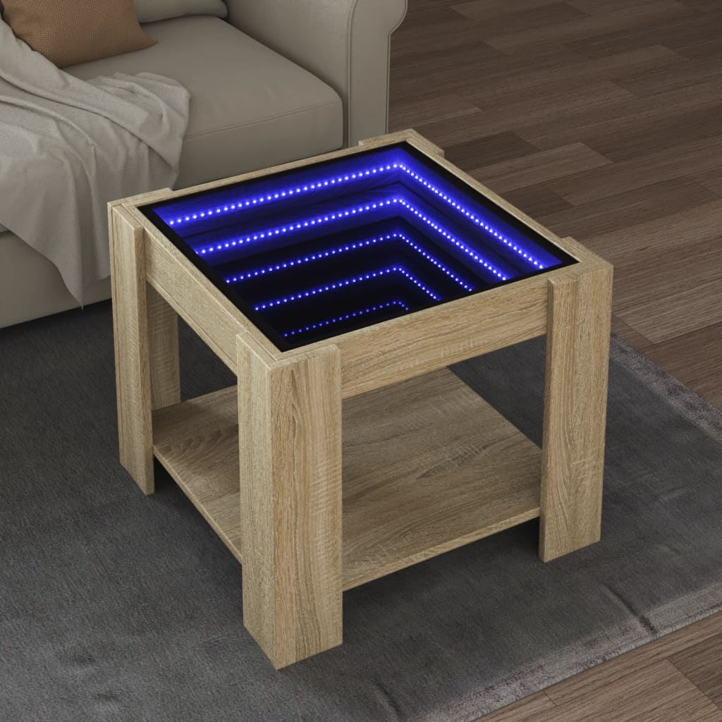 vidaXL Coffee Table with LED Sonoma Oak 53x53x45 cm Engineered Wood