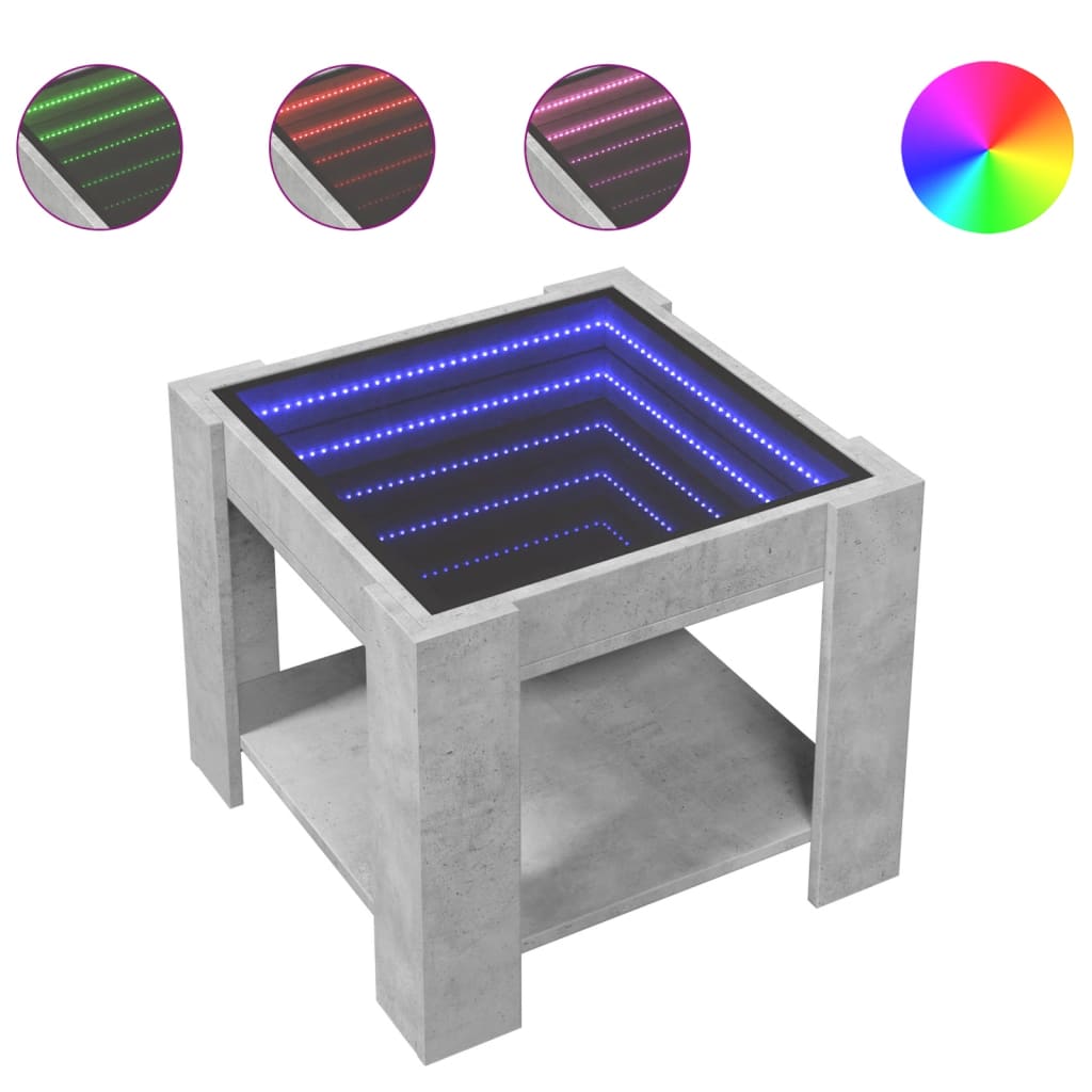 vidaXL Coffee Table with LED Concrete Grey 53x53x45 cm Engineered Wood