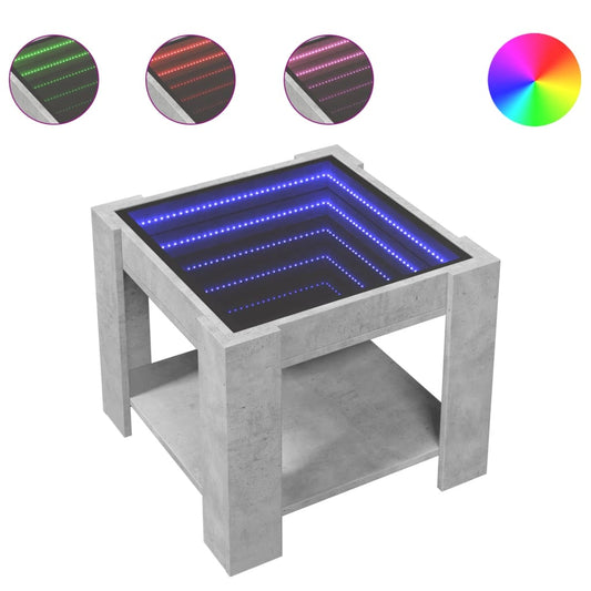 vidaXL Coffee Table with LED Concrete Grey 53x53x45 cm Engineered Wood