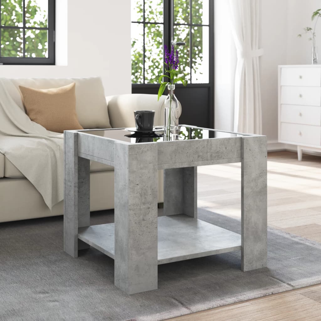 vidaXL Coffee Table with LED Concrete Grey 53x53x45 cm Engineered Wood