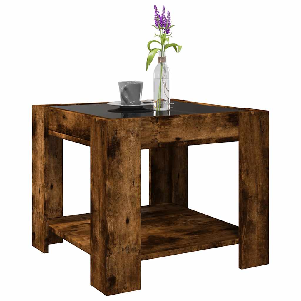 vidaXL Coffee Table with LED Smoked Oak 53x53x45 cm Engineered Wood