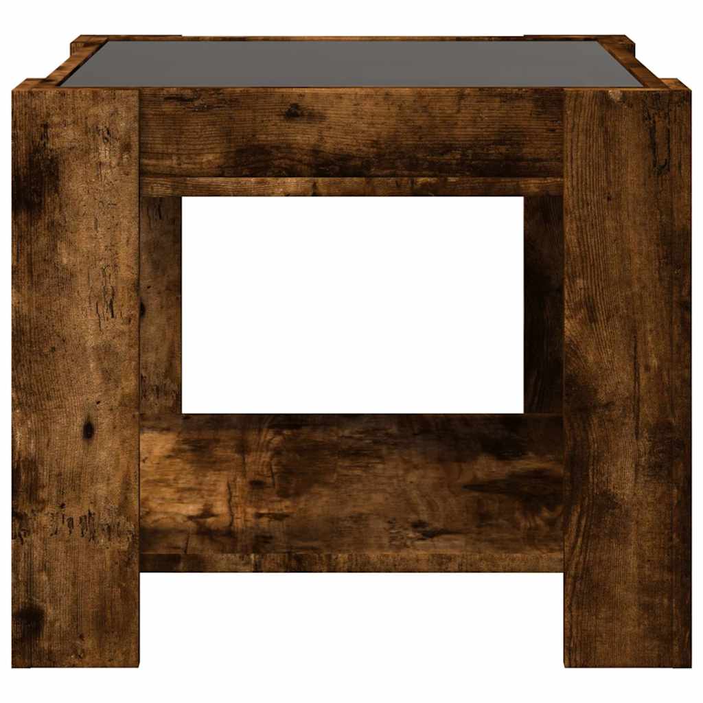 vidaXL Coffee Table with LED Smoked Oak 53x53x45 cm Engineered Wood