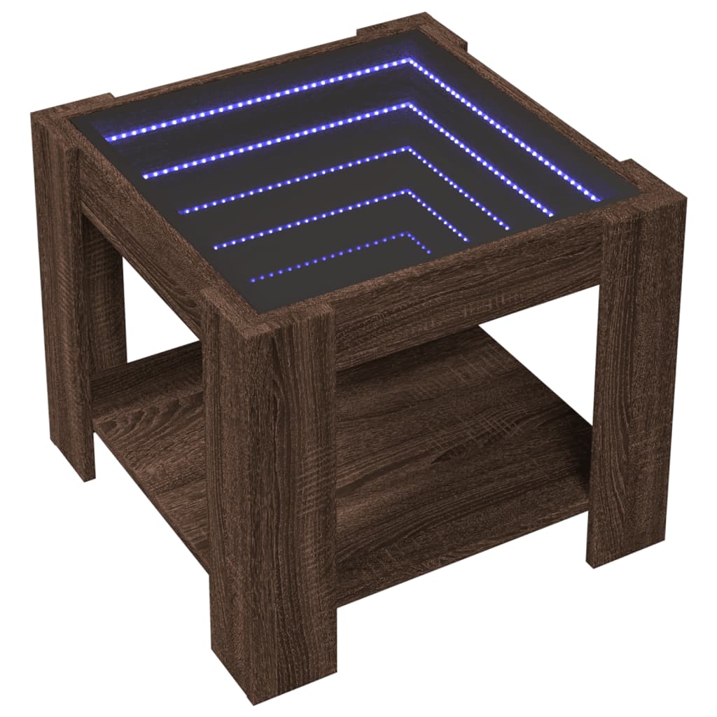 vidaXL Coffee Table with LED Brown Oak 53x53x45 cm Engineered Wood