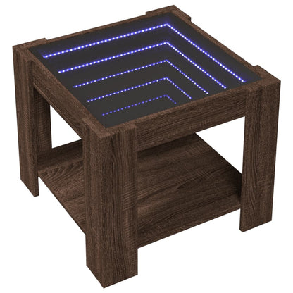 vidaXL Coffee Table with LED Brown Oak 53x53x45 cm Engineered Wood