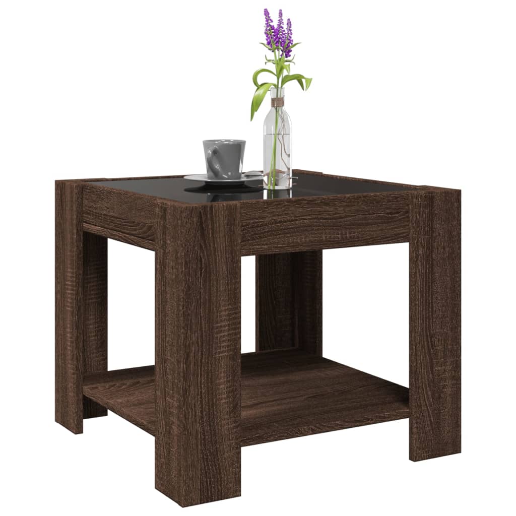 vidaXL Coffee Table with LED Brown Oak 53x53x45 cm Engineered Wood