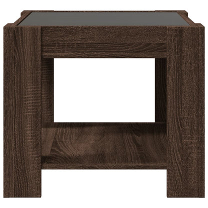 vidaXL Coffee Table with LED Brown Oak 53x53x45 cm Engineered Wood
