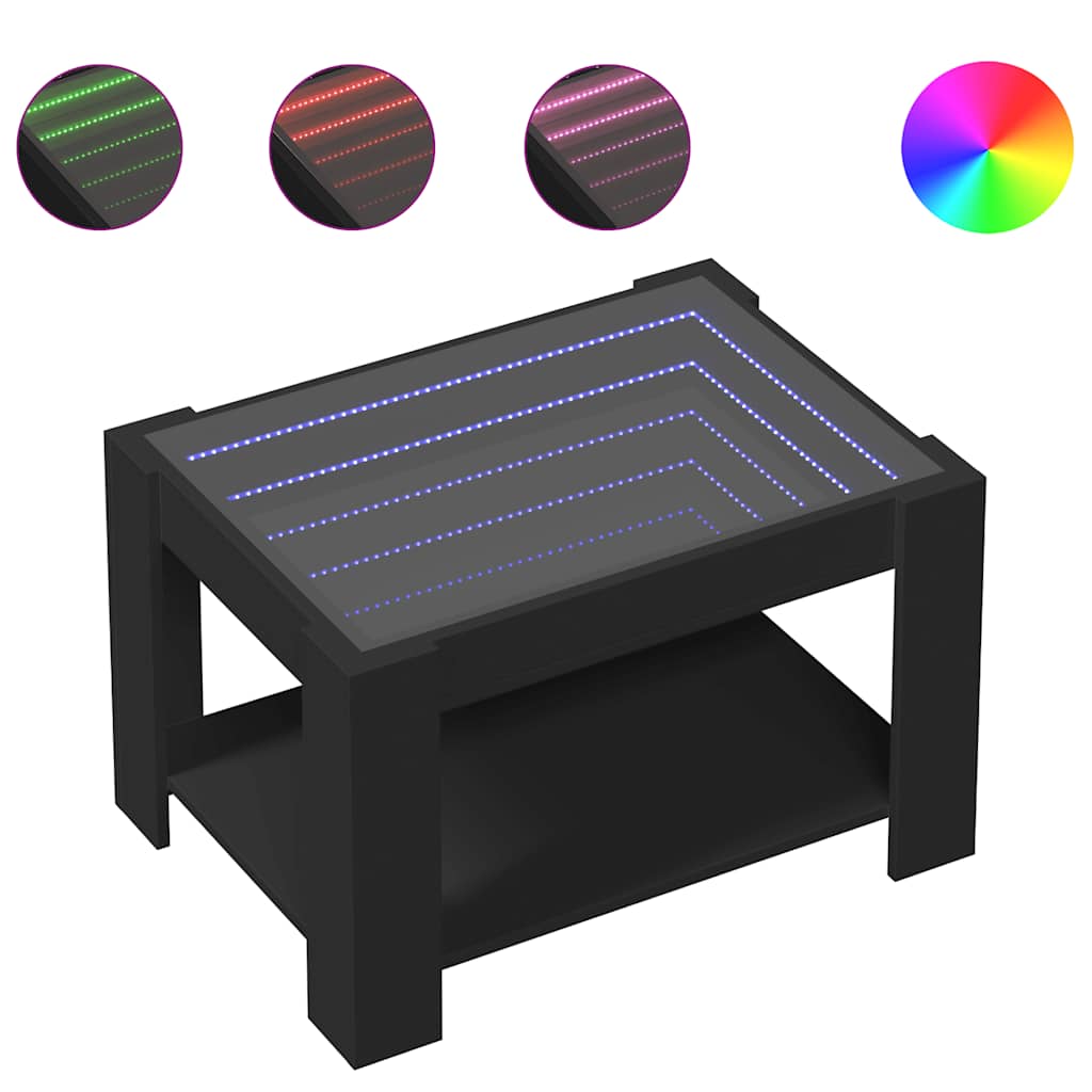 vidaXL Coffee Table with LED Black 73x53x45 cm Engineered Wood