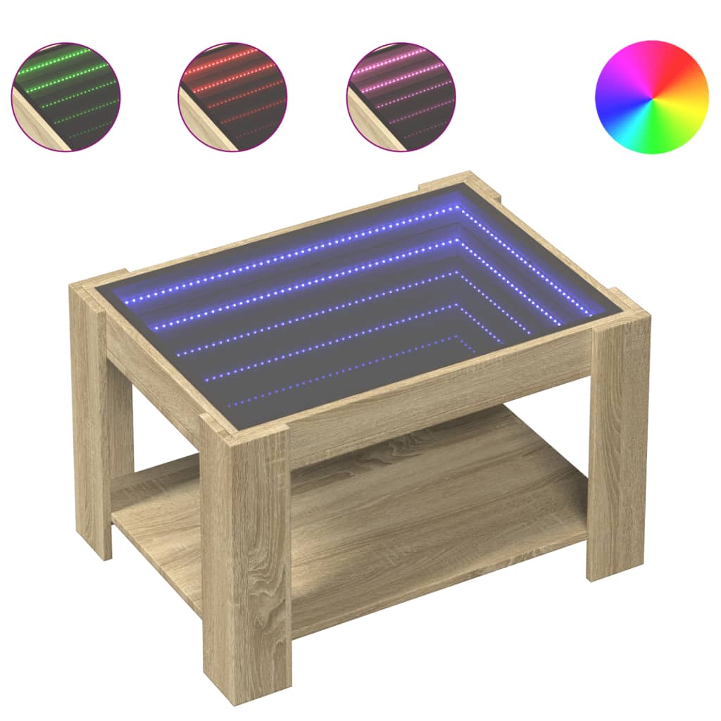 vidaXL Coffee Table with LED Sonoma Oak 73x53x45 cm Engineered Wood