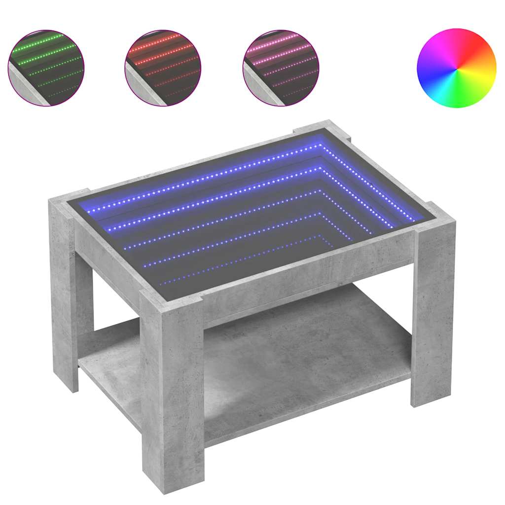 vidaXL Coffee Table with LED Concrete Grey 73x53x45 cm Engineered Wood