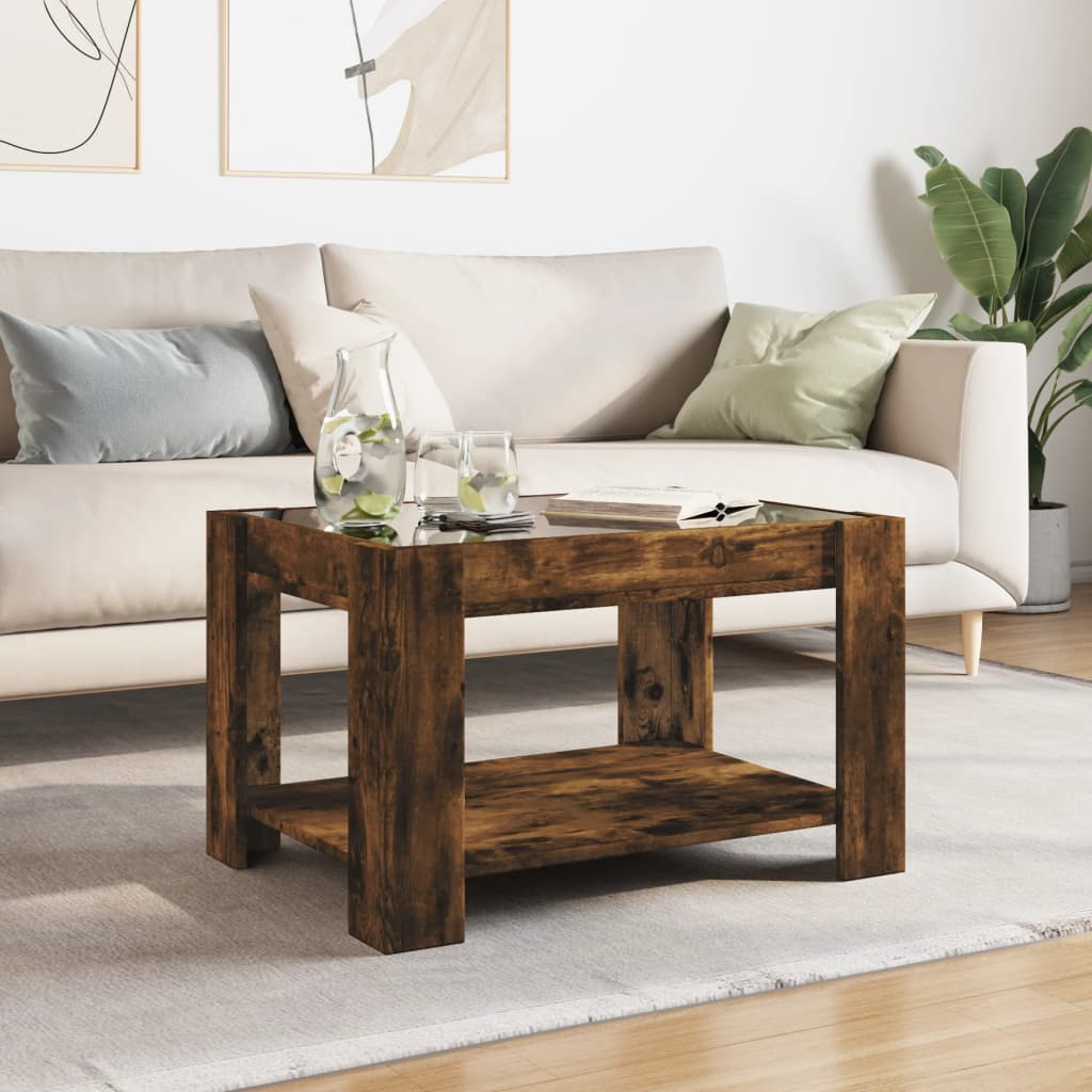 vidaXL Coffee Table with LED Smoked Oak 73x53x45 cm Engineered Wood