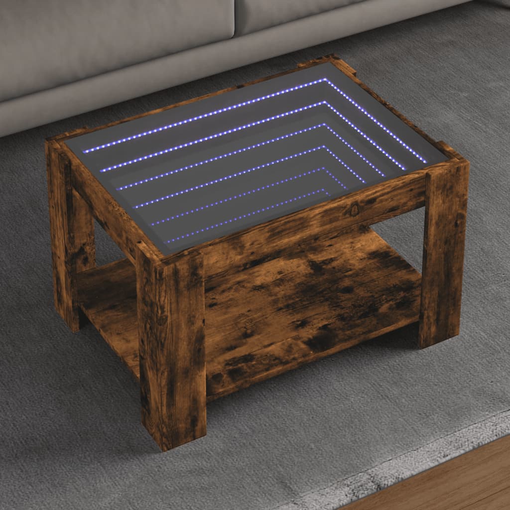 vidaXL Coffee Table with LED Smoked Oak 73x53x45 cm Engineered Wood