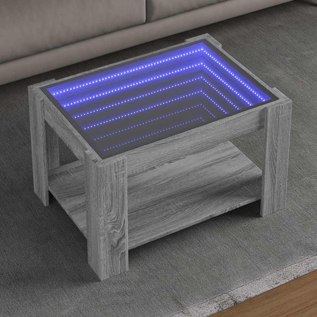 vidaXL Coffee Table with LED Grey Sonoma 73x53x45 cm Engineered Wood