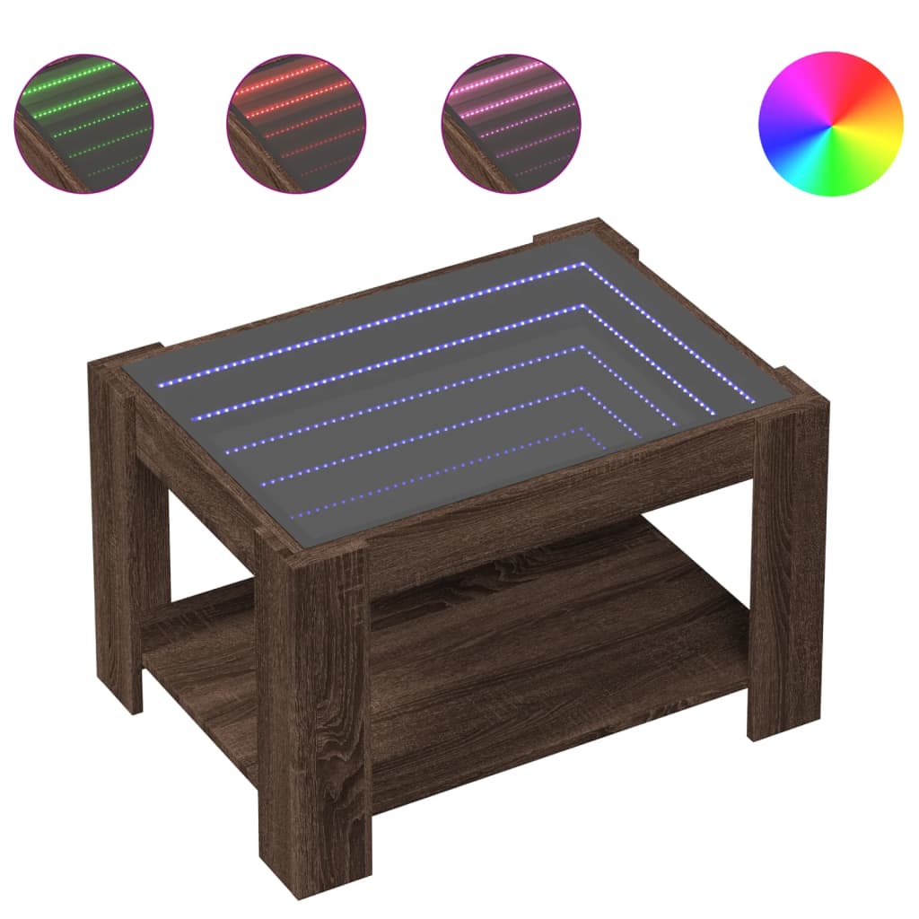 vidaXL Coffee Table with LED Brown Oak 73x53x45 cm Engineered Wood