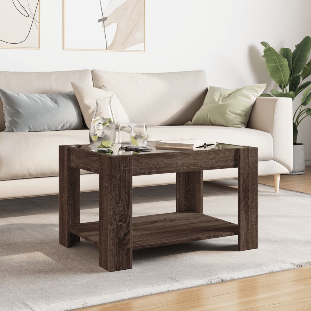 vidaXL Coffee Table with LED Brown Oak 73x53x45 cm Engineered Wood