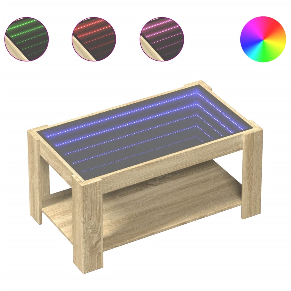 vidaXL Coffee Table with LED Sonoma Oak 93x53x45 cm Engineered Wood
