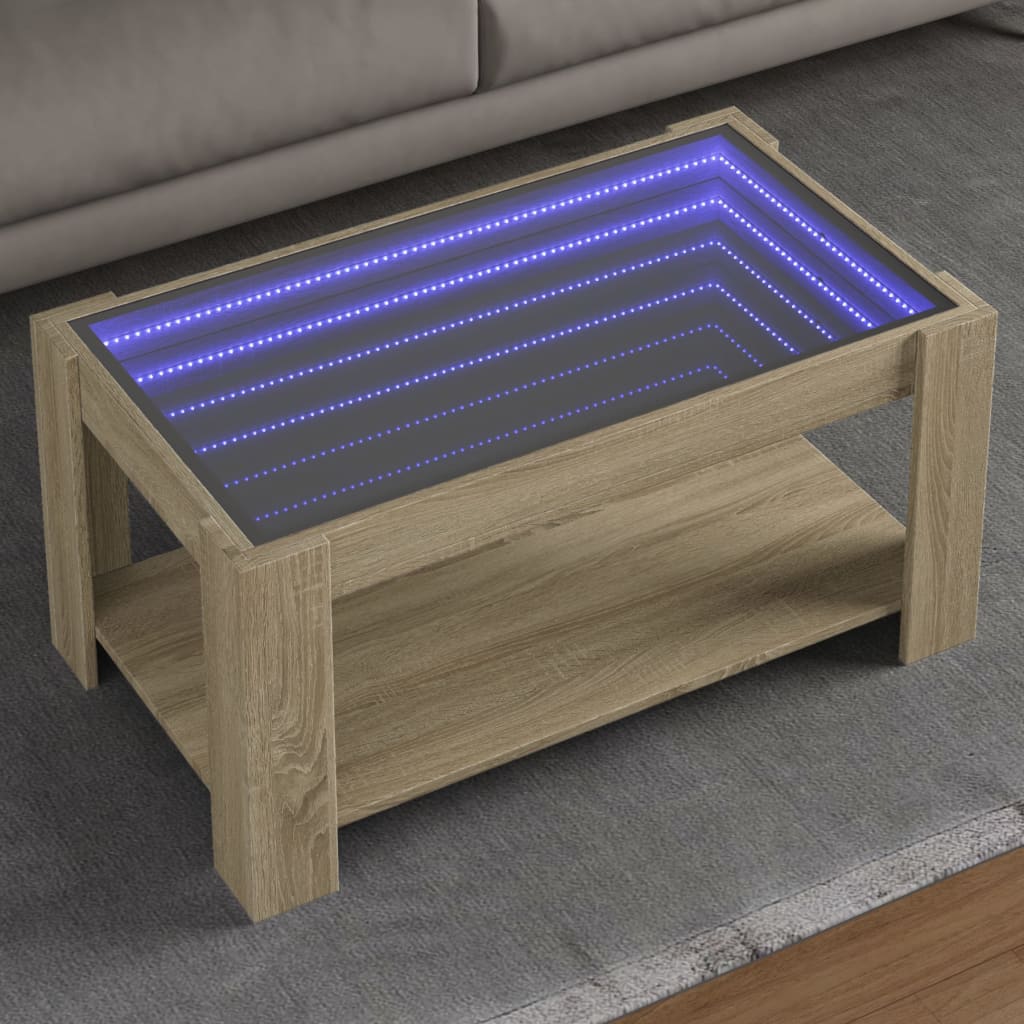 vidaXL Coffee Table with LED Sonoma Oak 93x53x45 cm Engineered Wood