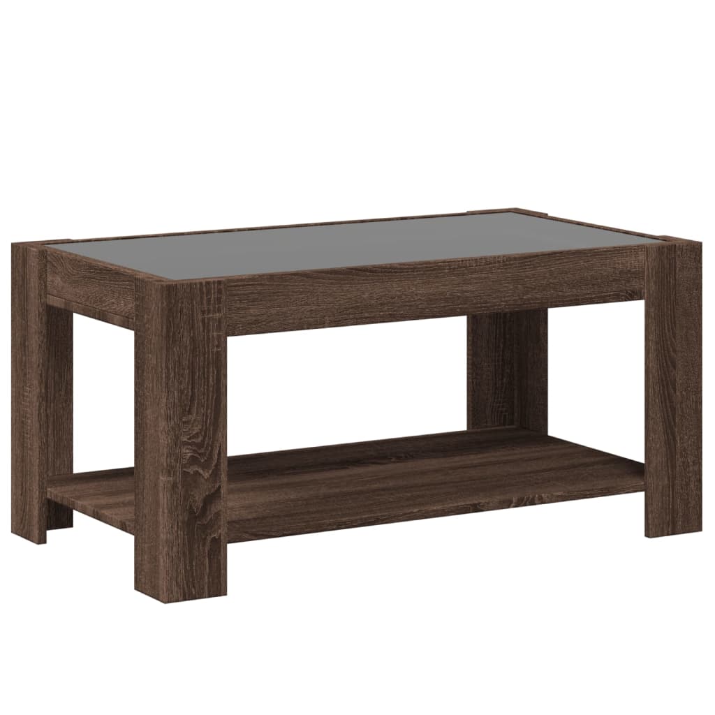 vidaXL Coffee Table with LED Brown Oak 93x53x45 cm Engineered Wood