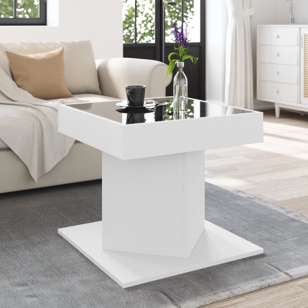 vidaXL Coffee Table with LED White 50x50x45 cm Engineered Wood
