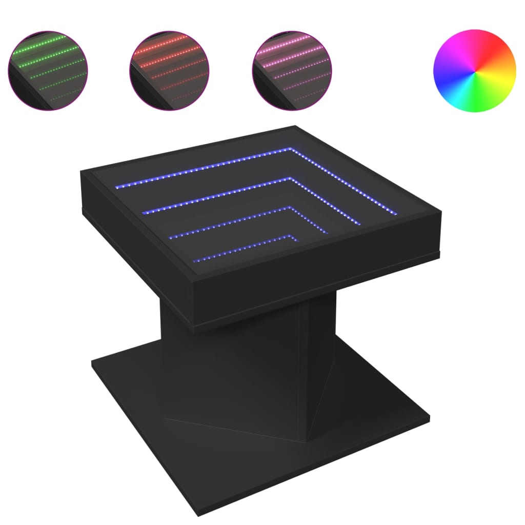vidaXL Coffee Table with LED Black 50x50x45 cm Engineered Wood