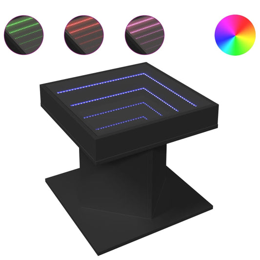 vidaXL Coffee Table with LED Black 50x50x45 cm Engineered Wood