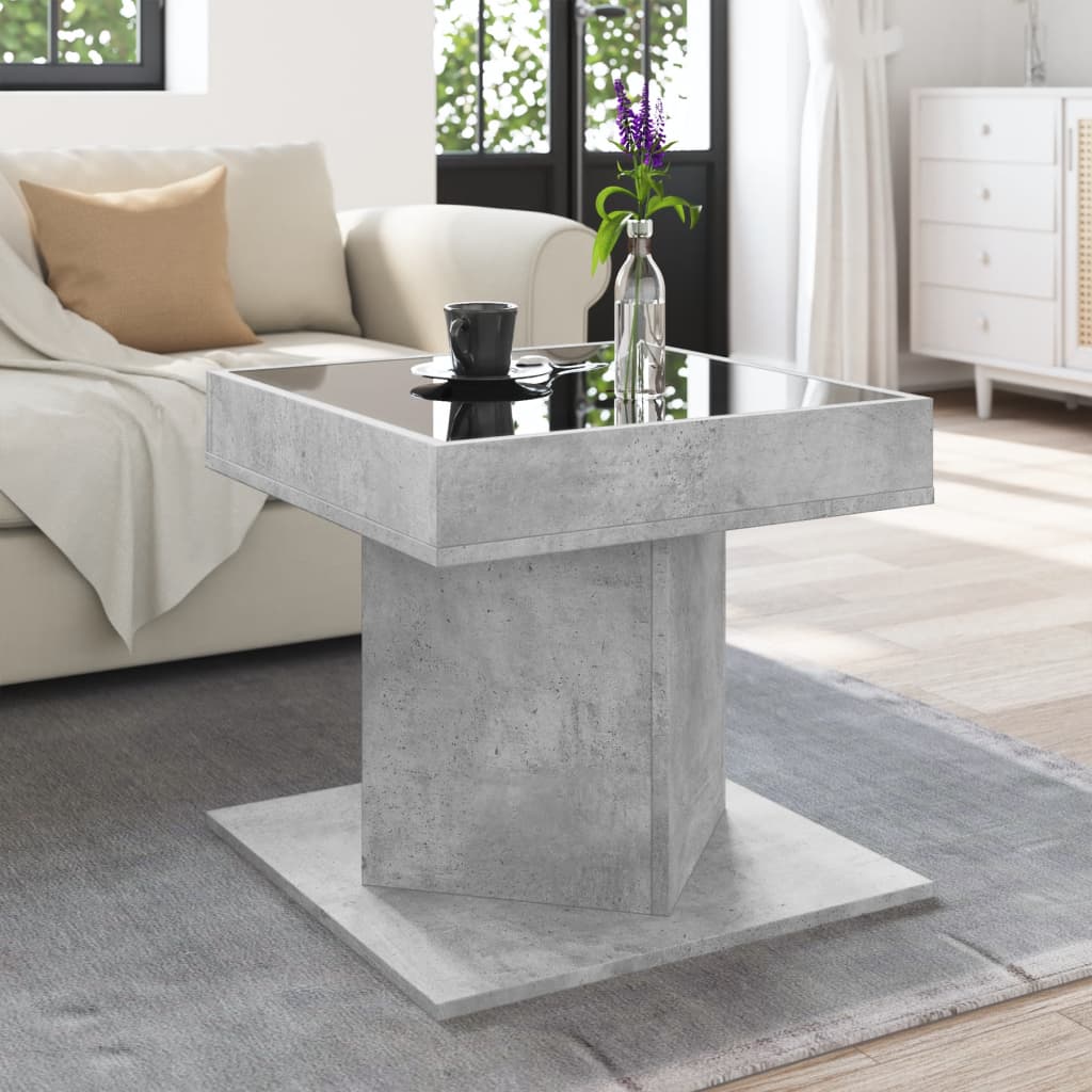 vidaXL Coffee Table with LED Concrete Grey 50x50x45 cm Engineered Wood