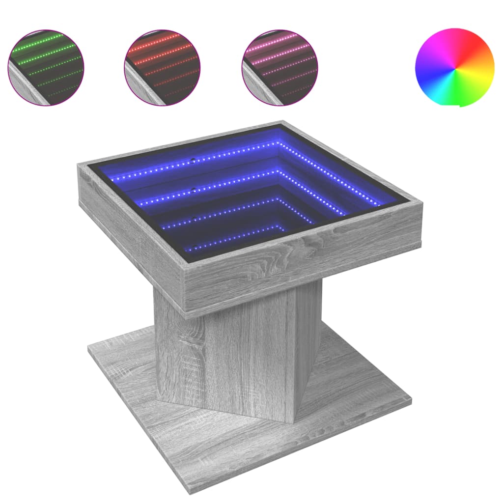 vidaXL Coffee Table with LED Grey Sonoma 50x50x45 cm Engineered Wood