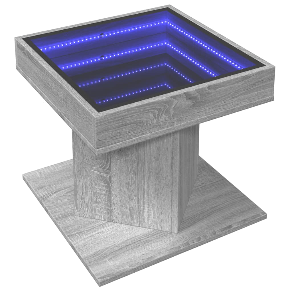 vidaXL Coffee Table with LED Grey Sonoma 50x50x45 cm Engineered Wood
