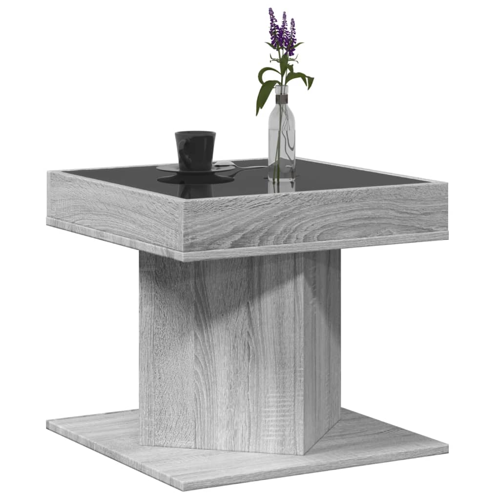 vidaXL Coffee Table with LED Grey Sonoma 50x50x45 cm Engineered Wood