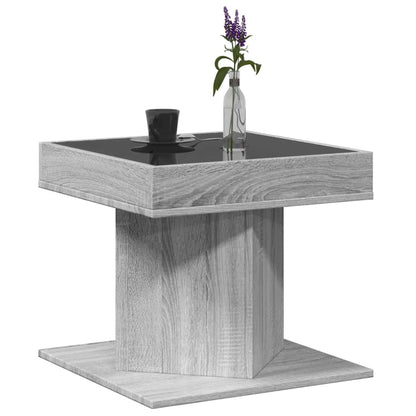 vidaXL Coffee Table with LED Grey Sonoma 50x50x45 cm Engineered Wood