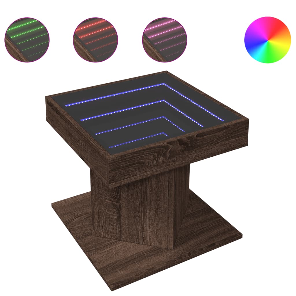 vidaXL Coffee Table with LED Brown Oak 50x50x45 cm Engineered Wood