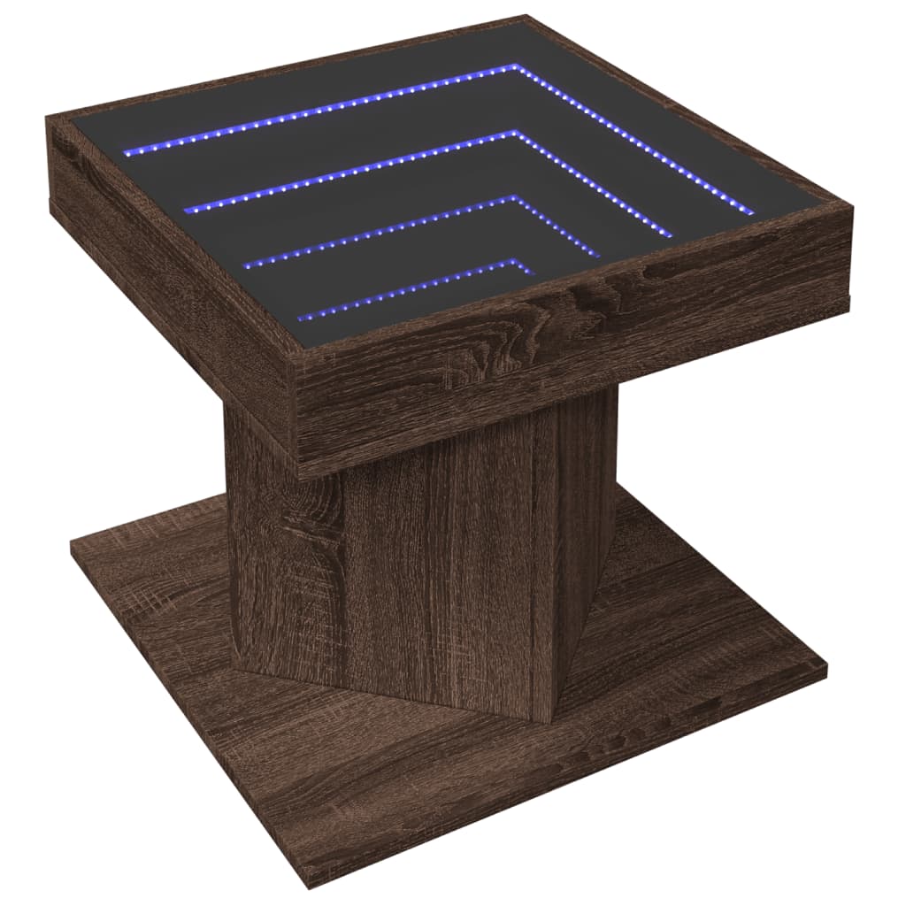 vidaXL Coffee Table with LED Brown Oak 50x50x45 cm Engineered Wood