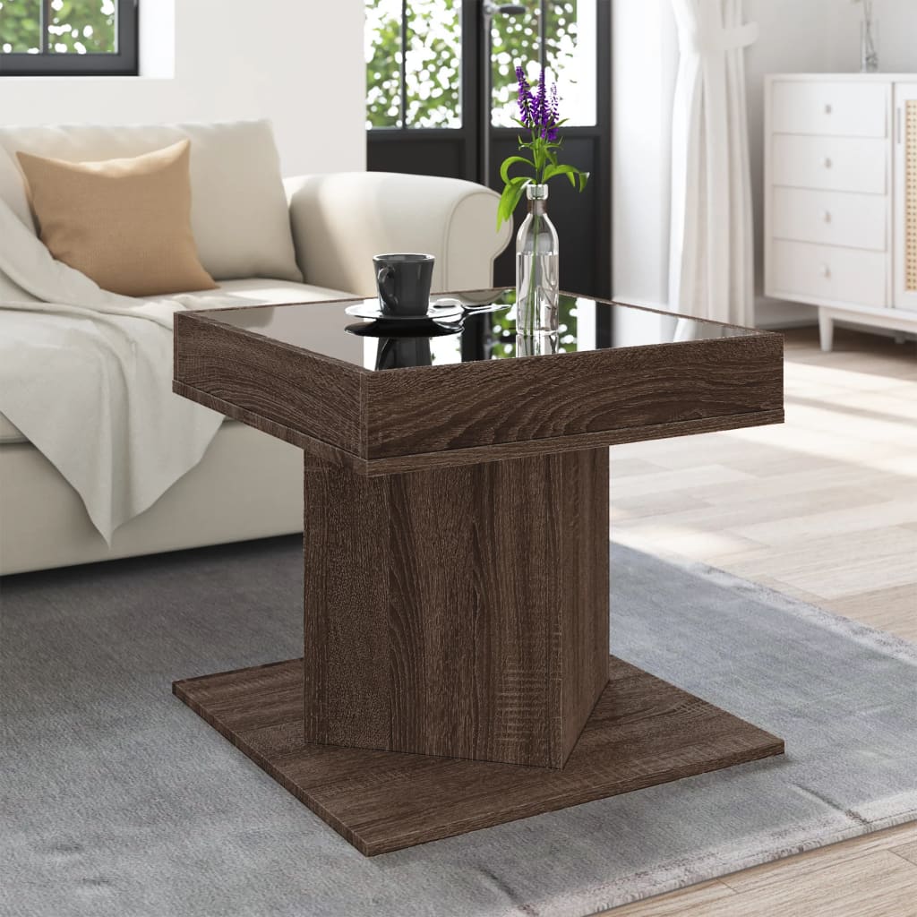 vidaXL Coffee Table with LED Brown Oak 50x50x45 cm Engineered Wood