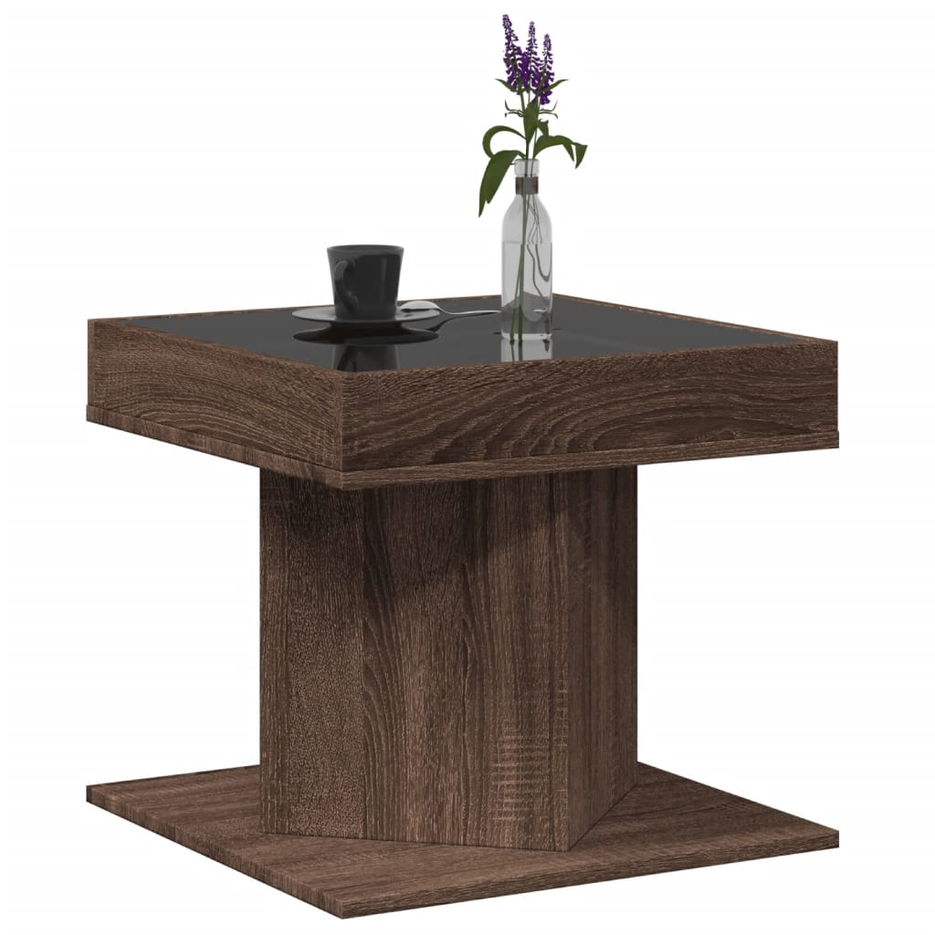 vidaXL Coffee Table with LED Brown Oak 50x50x45 cm Engineered Wood