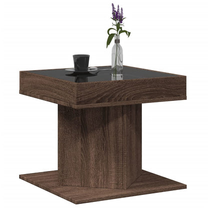 vidaXL Coffee Table with LED Brown Oak 50x50x45 cm Engineered Wood