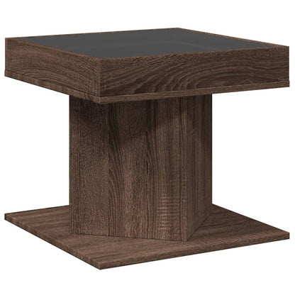 vidaXL Coffee Table with LED Brown Oak 50x50x45 cm Engineered Wood