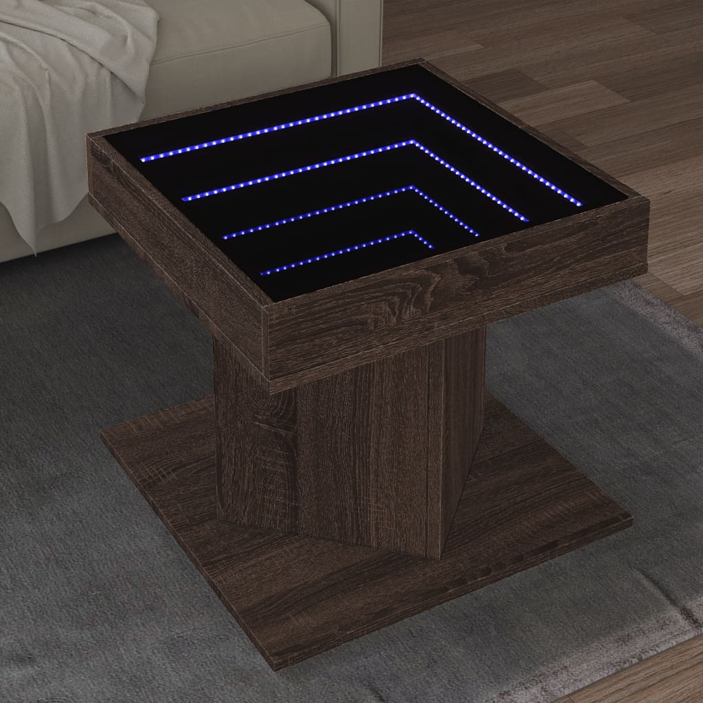 vidaXL Coffee Table with LED Brown Oak 50x50x45 cm Engineered Wood