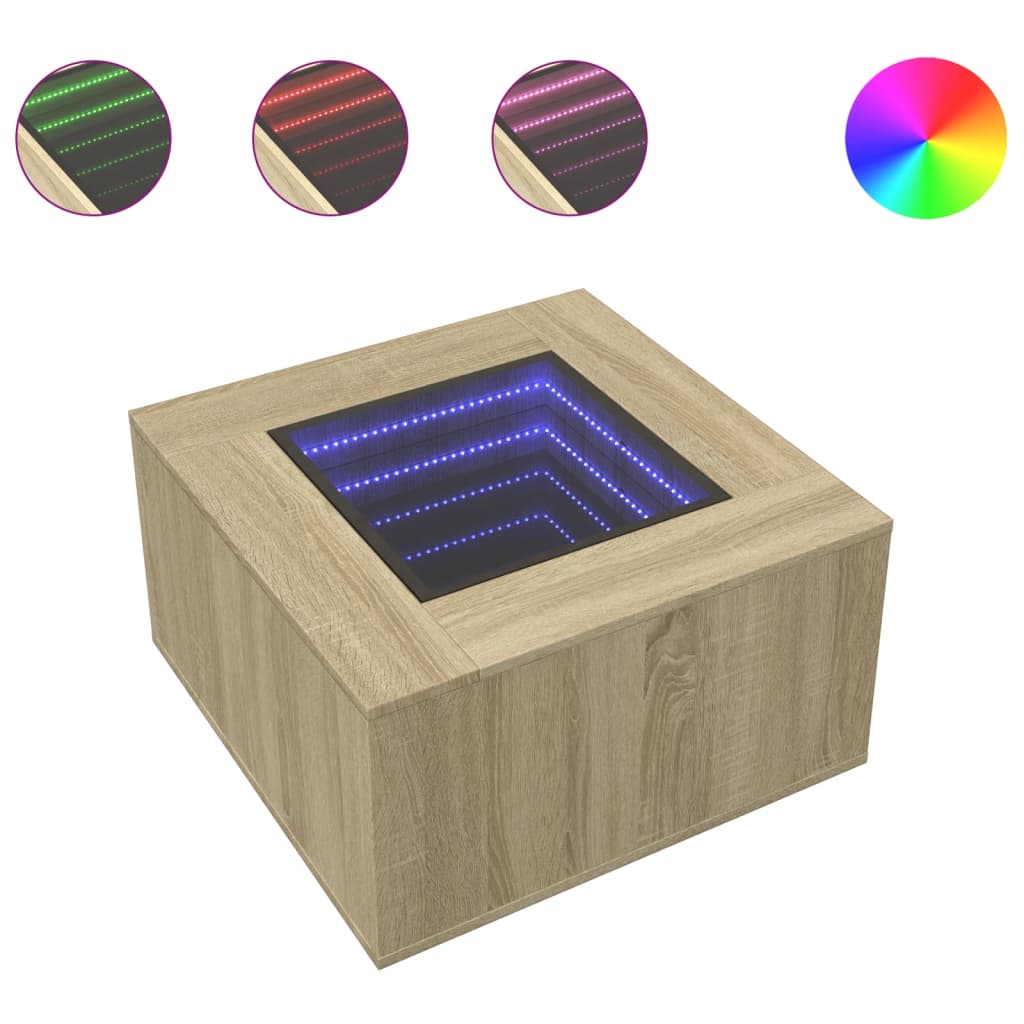 vidaXL Coffee Table with LED Sonoma Oak 60x60x40 cm Engineered Wood