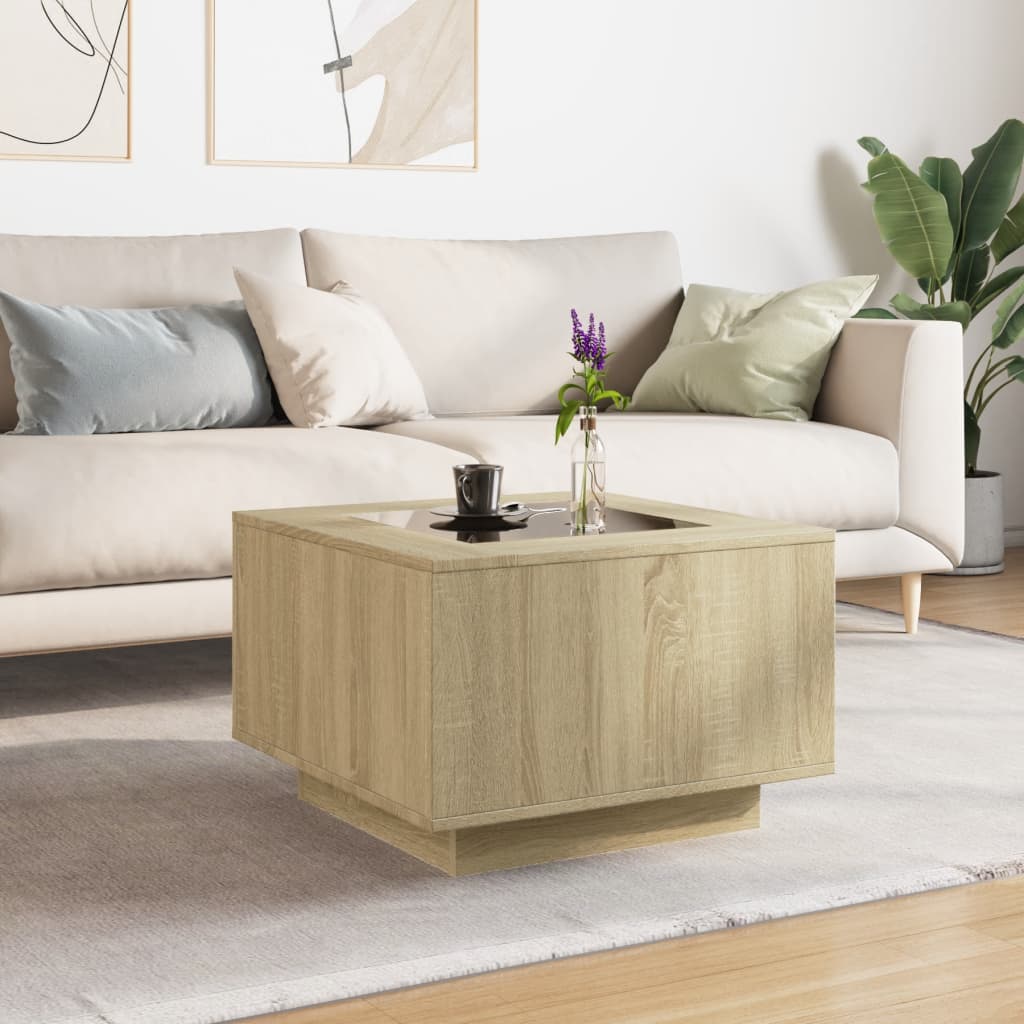 vidaXL Coffee Table with LED Sonoma Oak 60x60x40 cm Engineered Wood