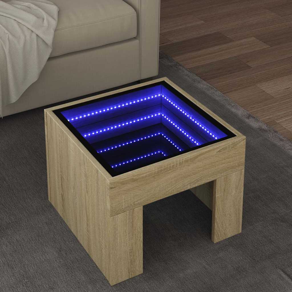 vidaXL Coffee Table with Infinity LED Sonoma Oak 40x40x30 cm