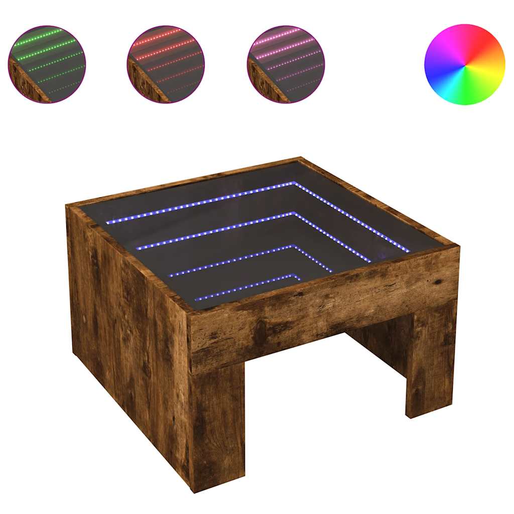 vidaXL Coffee Table with Infinity LED Smoked Oak 50x50x30 cm