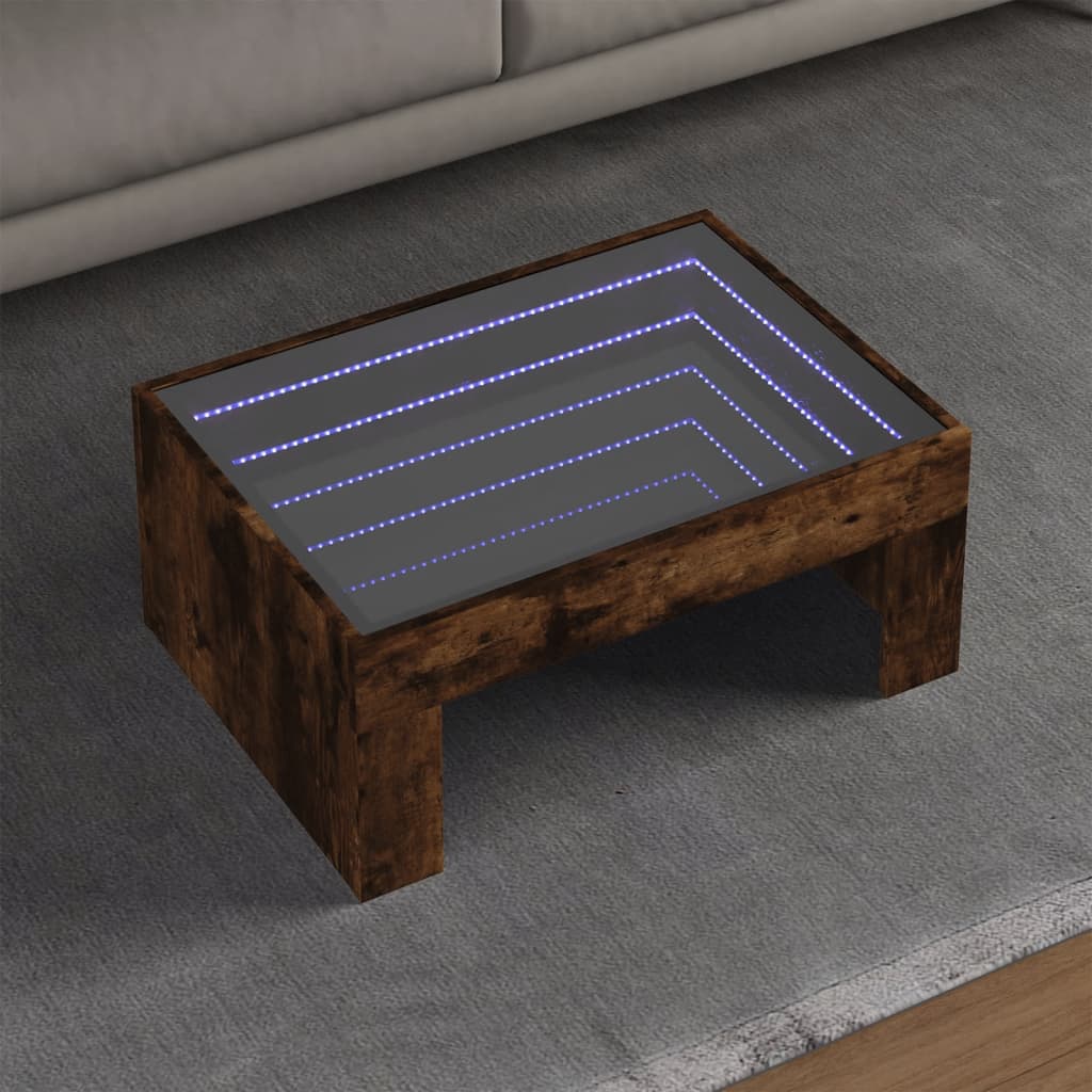 vidaXL Coffee Table with Infinity LED Smoked Oak 70x50x30 cm