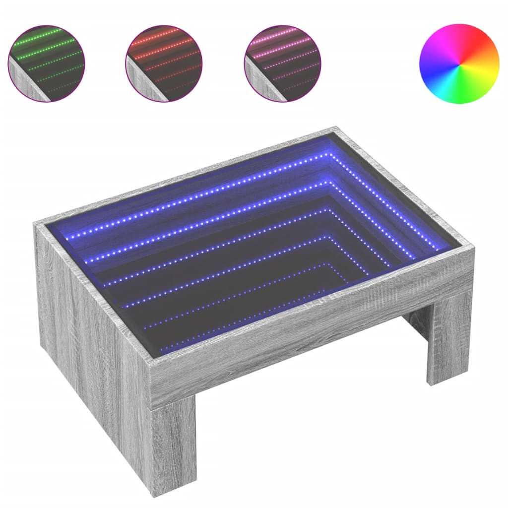 vidaXL Coffee Table with Infinity LED Grey Sonoma 70x50x30 cm