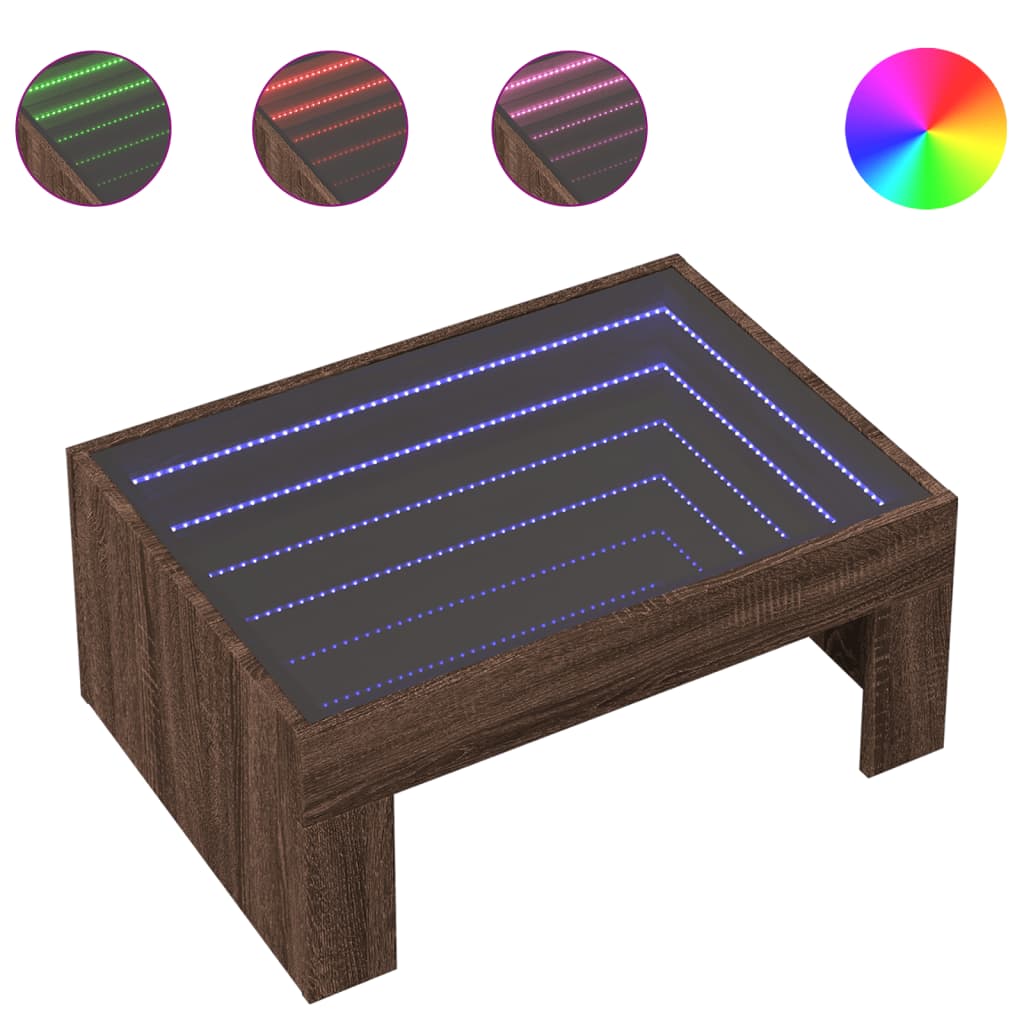 vidaXL Coffee Table with Infinity LED Brown Oak 70x50x30 cm